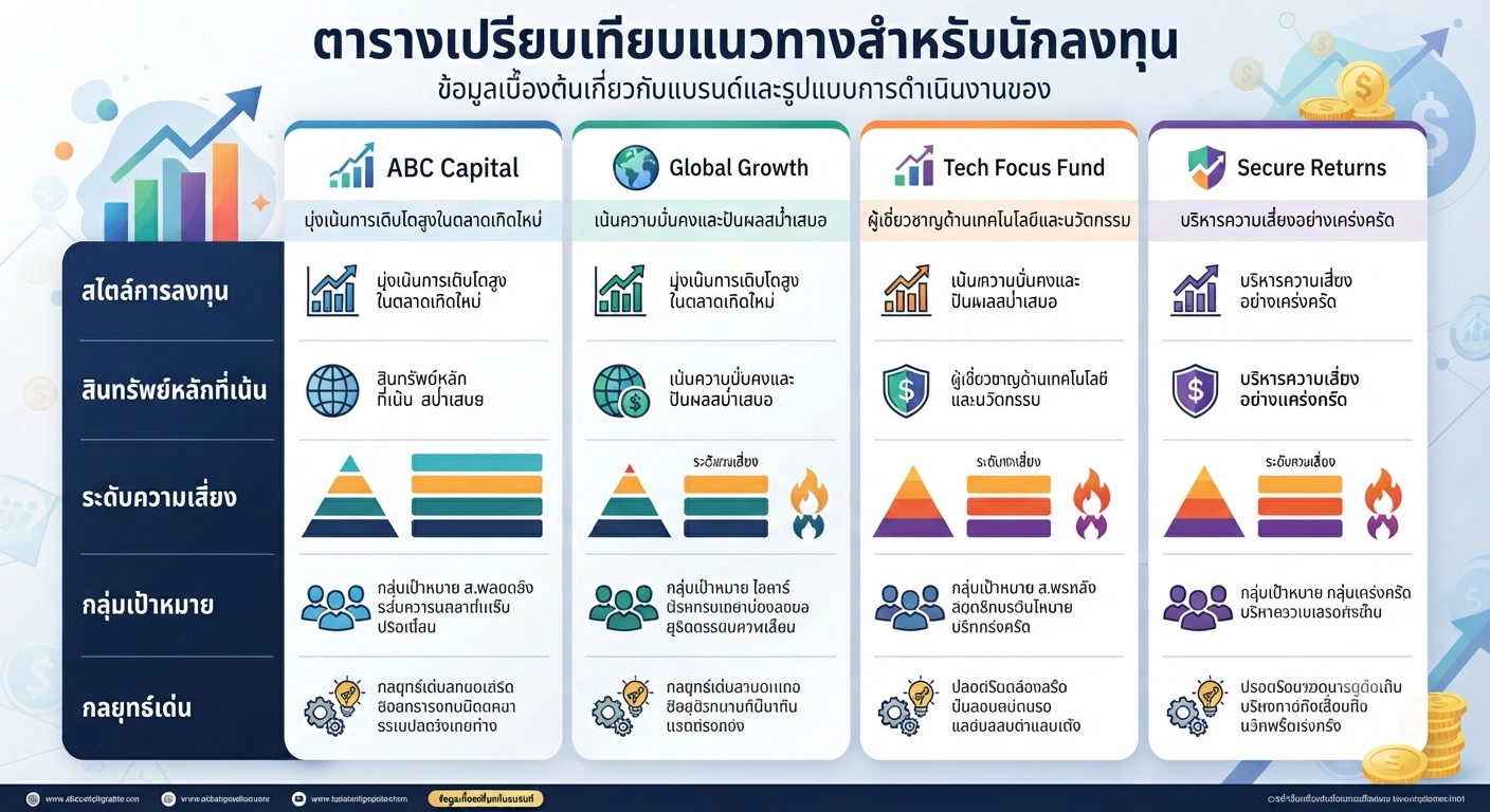 ตารางเปรียบเทียบแนวทางสำหรับนักลงทุน